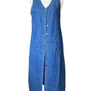 Vintage M.P.H. Blues Blue Denim Midi Dress Buttons Pockets